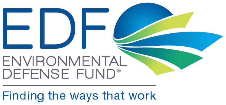 This nonprofit logo from the Environmental Defense Fund relies on typography and features an array of green and blue colors.