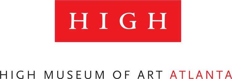 In its nonprofit logo, High Museum of Art Atlanta includes the word 'high' in capital lettering in front of a red block background.