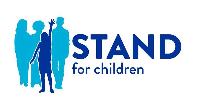 Stand for Children's nonprofit logo is in blue and includes an image of a child raising its hand.