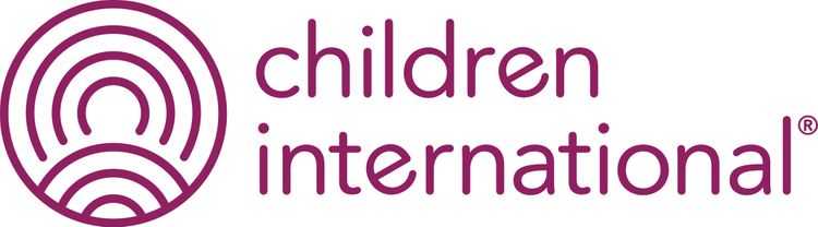 Children International's nonprofit logo includes its name in lowercase, bubbly lettering next to a circular graphic depicting a child.