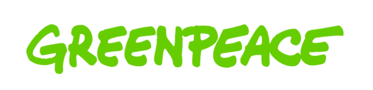 Greenpeace's nonprofit logo is simplistic with the organization's name in a fun font and a bright green color.