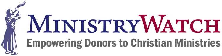 In this nonprofit logo, Ministry Watch includes an image of Jesus alongside its name and slogan.