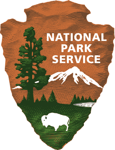 The National Park Service's nonprofit logo design features beautiful imagery of a landscape on an arrowhead shape.