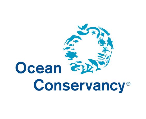 Ocean Conservancy's nonprofit logo features a graphic with several ocean creatures in two calming shades of blue.