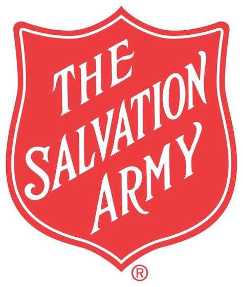 The Salvation Army's nonprofit logo features the organization's name typed diagonally on a red shield.